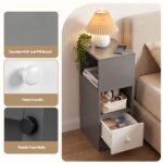 Artiss Narrow Bedside Table Grey Small Side Cabinet 1 Drawer - Image 8