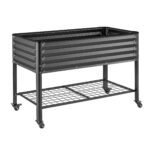 Green Fingers Mobile Raised Garden Bed With Wheels Storage Shelf 81cm Height for Vegetables Herb Charcoal - Image 3