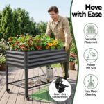 Green Fingers Mobile Raised Garden Bed With Wheels Storage Shelf 81cm Height for Vegetables Herb Charcoal - Image 4