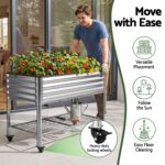 Green Fingers Mobile Raised Garden Bed with Wheels Storage Shelf 81cm Height for Vegetables Herb Silver - Image 4