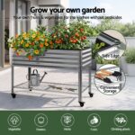 Green Fingers Mobile Raised Garden Bed with Wheels Storage Shelf 81cm Height for Vegetables Herb Silver - Image 7