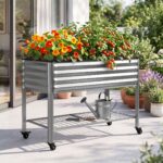 Green Fingers Mobile Raised Garden Bed with Wheels Storage Shelf 81cm Height for Vegetables Herb Silver - Image 9