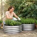 Green Fingers Round Raised Garden Bed 2 Pack Galvanised Planter Box Rust Resistant 60x60x30cm Silver - Image 5