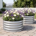 Green Fingers Round Raised Garden Bed 2 Pack Galvanised Planter Box Rust Resistant 60x60x30cm Silver - Image 10