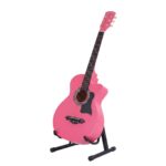 Alpha 38 Inch Acoustic Guitar Wooden Body Steel String Full Size w/ Stand Pink - Image 3