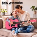 Alpha 38 Inch Acoustic Guitar Wooden Body Steel String Full Size w/ Stand Pink - Image 4