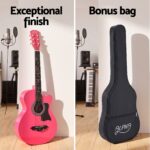 Alpha 38 Inch Acoustic Guitar Wooden Body Steel String Full Size w/ Stand Pink - Image 5