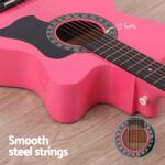 Alpha 38 Inch Acoustic Guitar Wooden Body Steel String Full Size w/ Stand Pink - Image 6