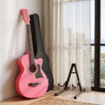 Alpha 38 Inch Acoustic Guitar Wooden Body Steel String Full Size w/ Stand Pink - Image 10