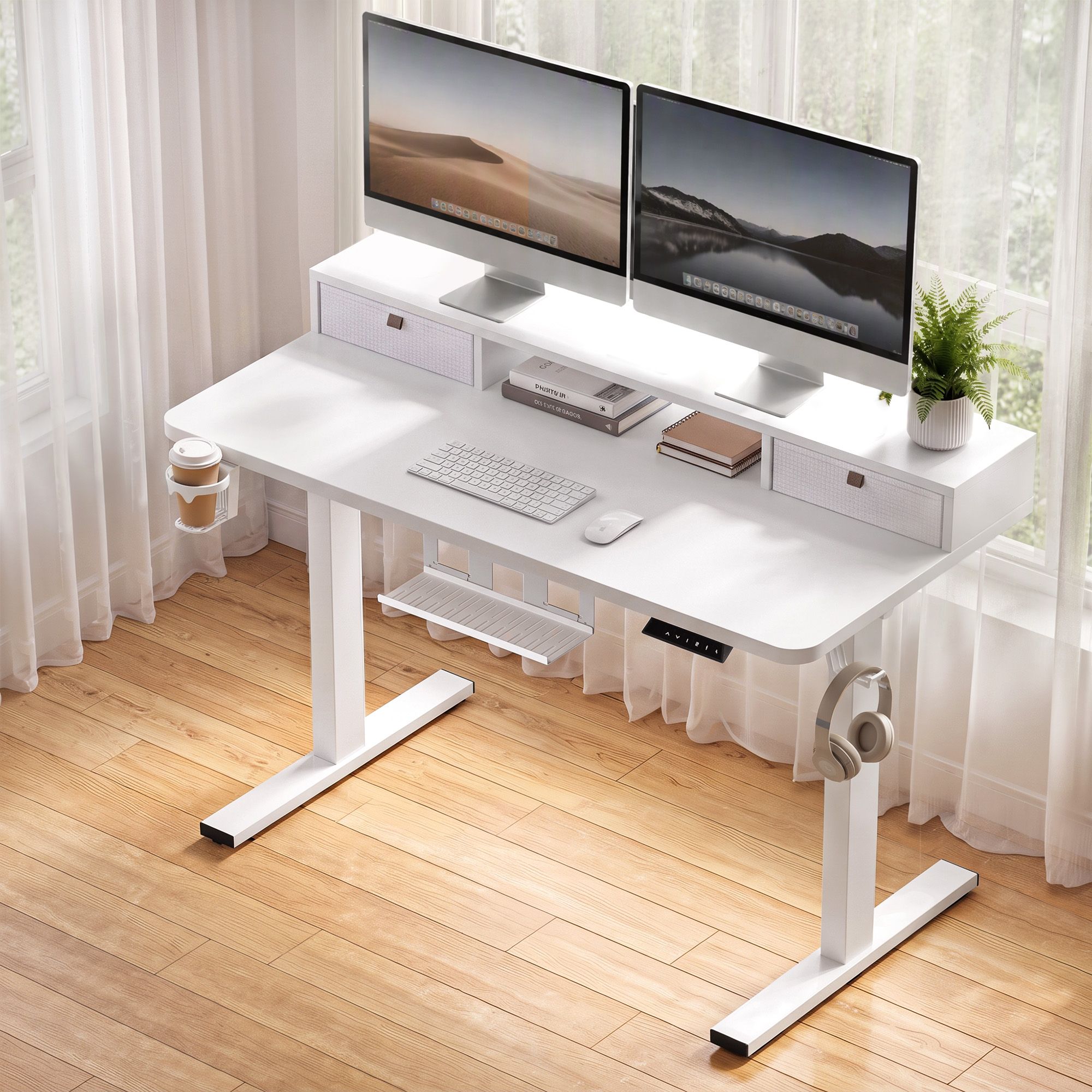 HASD-ET156E-SHELF-WH-AB-00 Artiss Electric Standing Desk Height Adjustable Home Office 120cm White - Image 1