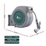 Green Fingers 20m Retractable Water Hose Reel, Wall Mounted Garden Hose 9-Pattern Nozzle - Image 2