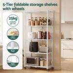 Artiss 5-Tier Foldable Kitchen Bakers Rack 71x160cm Microwave Stand White - Image 5