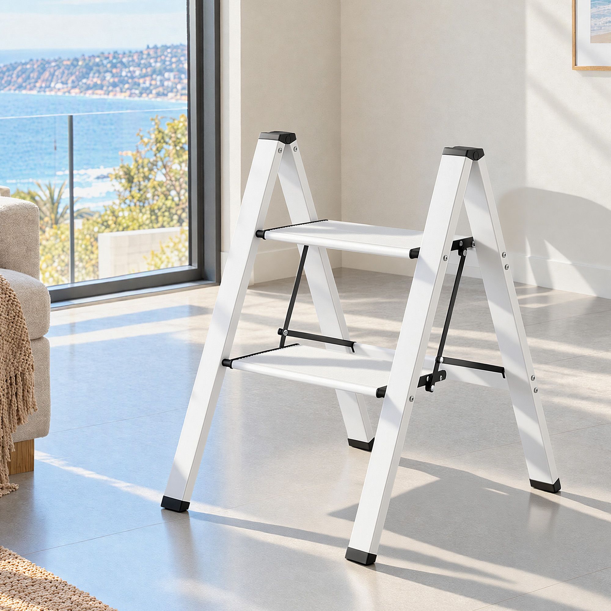 LD-H-ALU-S1-2STEP-00 Giantz 2 Step Ladder Multi-Purpose Folding Aluminium Light Weight Platform - Image 1