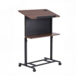Artiss Mobile Lectern Podium Stand with Storage Shelf Height Adjustable Laptop Desk Black & Walnut - Image 2