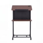 Artiss Mobile Lectern Podium Stand with Storage Shelf Height Adjustable Laptop Desk Black & Walnut - Image 5