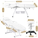 Zenses Beauty Bed with Stool, White, Adjustable Facial Massage Table, Tattoo Chair, Salon Services - Image 6