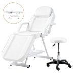 Zenses Beauty Bed with Stool, White, Adjustable Facial Massage Table, Tattoo Chair, Salon Services - Image 7
