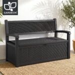 Gardeon Outdoor Storage Box Bench 254L Resin Armset Backrest Lockable Black