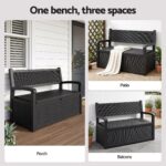 Gardeon Outdoor Storage Box Bench 254L Resin Armset Backrest Lockable Black - Image 7