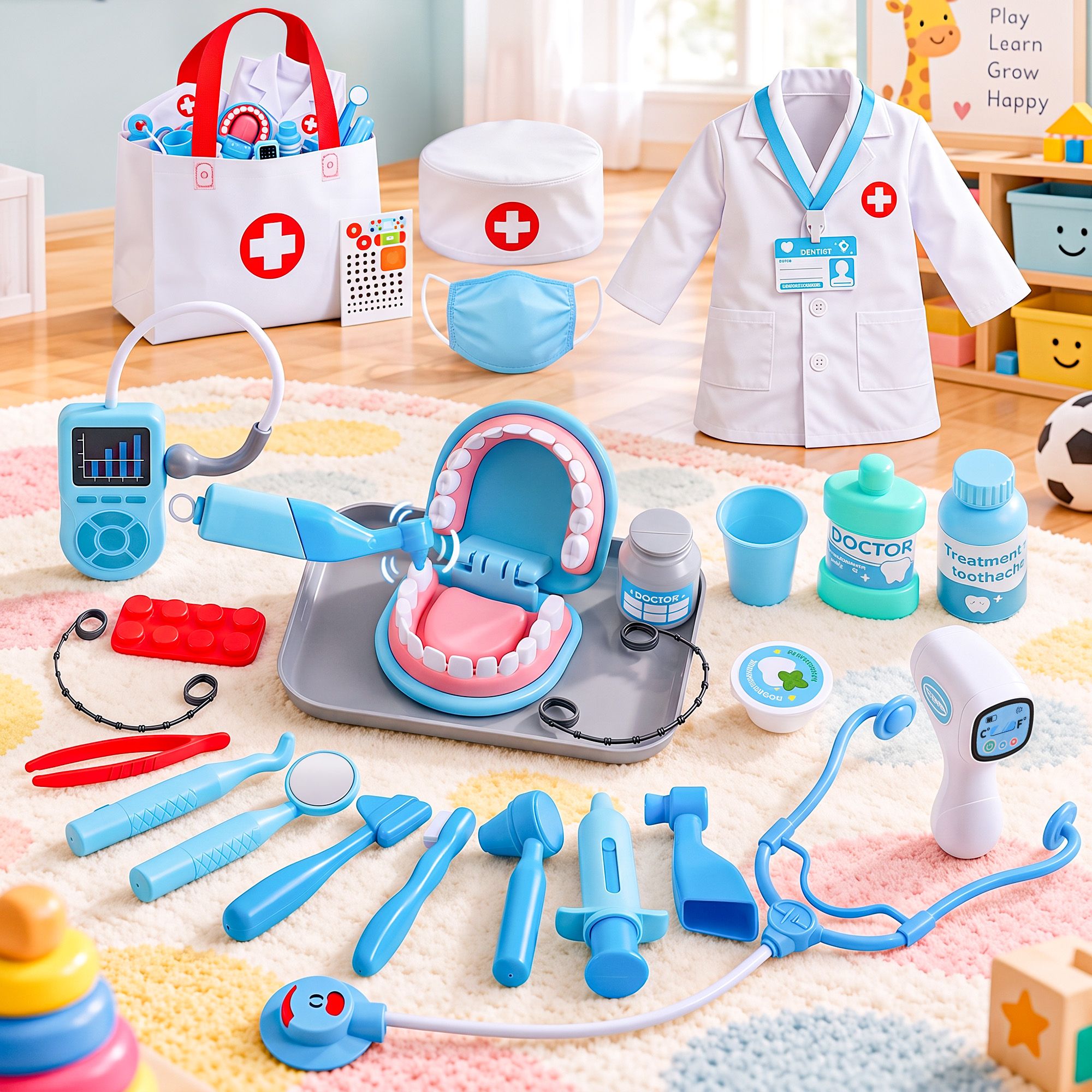 PLAY-DOCTOR-30PCS-BU-00 Keezi Kids Doctor Play Set Pretend Dentist Play Set Toy Medical Kits 30PCS - Image 1