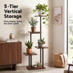 Artiss 5-Tier Plant Stand Indoor Outdoor, Metal & Wood Pot Plant Shelf, Tall Display Rack for Multiple Plants, Tiered Flower Holder for Patio Garden Balcony Living Room Corner Bedroom, Brown - Image 3
