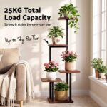 Artiss 5-Tier Plant Stand Indoor Outdoor, Metal & Wood Pot Plant Shelf, Tall Display Rack for Multiple Plants, Tiered Flower Holder for Patio Garden Balcony Living Room Corner Bedroom, Brown - Image 4