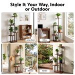 Artiss 5-Tier Plant Stand Indoor Outdoor, Metal & Wood Pot Plant Shelf, Tall Display Rack for Multiple Plants, Tiered Flower Holder for Patio Garden Balcony Living Room Corner Bedroom, Brown - Image 7