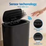 Devanti Automatic Trash Bin with Lid 11L Motion Sensor Kitchen Bin Touchless Garbage Can Modern Black Plastic Slim Rubbish Bin with Liner Holder for Kitchen, Home, Office - Image 5