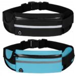 Running Belt Waist Packs,Workout Fanny Pack,Ultra Light Bounce Free Waist Pouch Fitness Workout Belt Sport Waist Pack for Women Men,Adjustable Waistband Bag for All Kinds of Phone (2 Pack-Black+Blue)