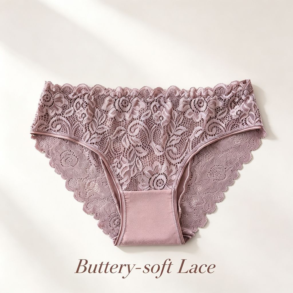 V1221-XM-LB7784-GM204-00 Coffee Brown Hollow Out Lace Panties 4 Pack Size S | Christmas Warm Earthy Gift | Cotton Gusset High Elastic Women's Briefs - Image 1