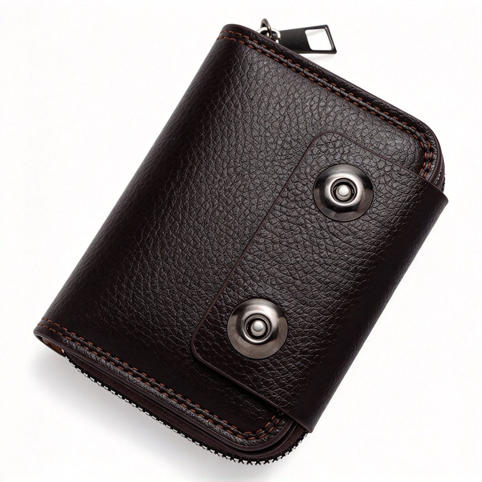 V1221-XM-LB8375-GM245-00 Slim Stylish Men Accordion ID Card Wallet, Secure Double Magnetic Buckle For Business Commute, Holiday Gentleman Practical Present, K94‑51 Dark Coffee - Image 1