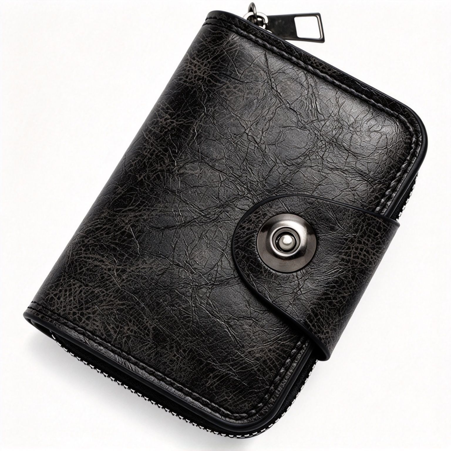 V1221-XM-LB8376-GM245-00 Men Business Accordion Card Holder Retro Single Magnetic Snap, Compact Multi‑Compartment For Business Card ID & Coin Storage, Christmas Corporate Gift, K94‑53 Black - Image 1