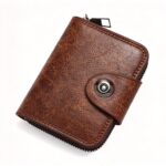 Minimalist Retro Men Card & Coin Organizer, Single Magnetic Buckle Accordion‑Slot Business Card Case, Halloween Office Daily Supply, K94‑53 Light Coffee