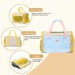 Plaid Portable Pet Carrier, Foldable Soft-Sided, 44×28×28cm, Oxford & Polyester, Mesh & Roll-Up Curtain, Luggage Strap, for 5–7kg Cats & Dogs.(yellow) - Image 3