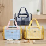 Plaid Portable Pet Carrier, Foldable Soft-Sided, 44×28×28cm, Oxford & Polyester, Mesh & Roll-Up Curtain, Luggage Strap, for 5–7kg Cats & Dogs.(yellow) - Image 5