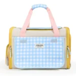Plaid Portable Pet Carrier, Foldable Soft-Sided, 44×28×28cm, Oxford & Polyester, Mesh & Roll-Up Curtain, Luggage Strap, for 5–7kg Cats & Dogs.(yellow) - Image 7