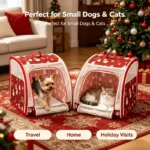 Christmas Portable Car Pet Carrier, Foldable Soft-Sided Cat & Dog Crate, 50×50×50cm, Mesh Windows, Dual Zippers, Built-in Bed, 25LBS Capacity, Travel & Home - Image 5