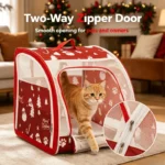 Christmas Portable Car Pet Carrier, Foldable Soft-Sided Cat & Dog Crate, 50×50×50cm, Mesh Windows, Dual Zippers, Built-in Bed, 25LBS Capacity, Travel & Home - Image 6