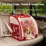 Christmas Portable Car Pet Carrier, Foldable Soft-Sided Cat & Dog Crate, 50×50×50cm, Mesh Windows, Dual Zippers, Built-in Bed, 25LBS Capacity, Travel & Home - Image 8