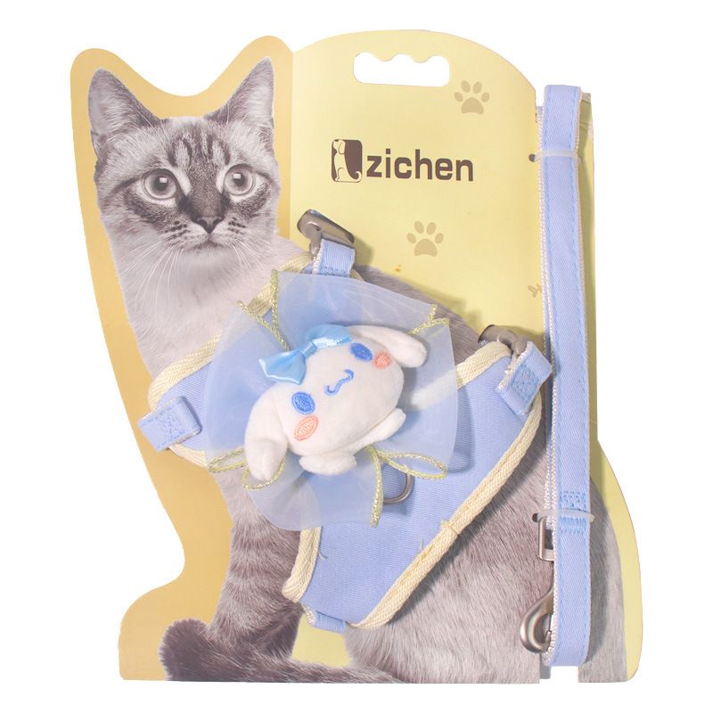 V1328-DZ5341949488752-00 Zichen Cat Harness Vest Style Cotton Traction Rope Blue (cinnamon dog bow) S(1.0 recommendation 1.50 kg-3.50 kg - Image 1