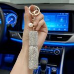 Rhinestone Mini Refillable Spray Bottle Keychain Charm with Faux Pearl Chain for Perfume and Hand Sanitizer, Portable Travel Accessory for Car Keys and Bags (Pink) - Image 6