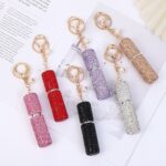 Rhinestone Mini Refillable Spray Bottle Keychain Charm with Faux Pearl Chain for Perfume and Hand Sanitizer, Portable Travel Accessory for Car Keys and Bags (Purple) - Image 3