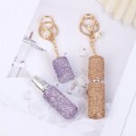 Rhinestone Mini Refillable Spray Bottle Keychain Charm with Faux Pearl Chain for Perfume and Hand Sanitizer, Portable Travel Accessory for Car Keys and Bags (Purple) - Image 4