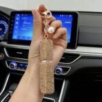 Rhinestone Mini Refillable Spray Bottle Keychain Charm with Faux Pearl Chain for Perfume and Hand Sanitizer, Portable Travel Accessory for Car Keys and Bags (Purple) - Image 8