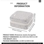 Rhinestone Portable Jewelry Organizer Box with Built-in Mirror Zipper Closure Travel Case for Rings Earrings Bracelets Small Accessories (Silver) - Image 2