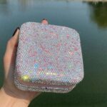 Rhinestone Portable Jewelry Organizer Box with Built-in Mirror Zipper Closure Travel Case for Rings Earrings Bracelets Small Accessories (Silver) - Image 6