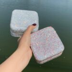 Rhinestone Portable Jewelry Organizer Box with Built-in Mirror Zipper Closure Travel Case for Rings Earrings Bracelets Small Accessories (Silver) - Image 7