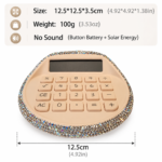 Portable Solar Powered Calculator with Silent Buttons Round Compact Design for Desktop Office School Daily Math Tasks and Cute Desk Accessories (Rhinestone Calculator) - Image 2