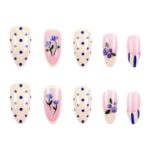Medium Almond Press-On Nails For Everyday Wear, Events, Easy DIY Manicure (Blue) - Image 2