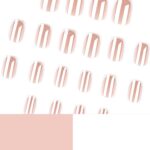 Press-on Nails for Daily Wear, Events, & DIY Manicures, Reusable & Easy to Apply At Home (Nude pink and metallic silver-white) - Image 5